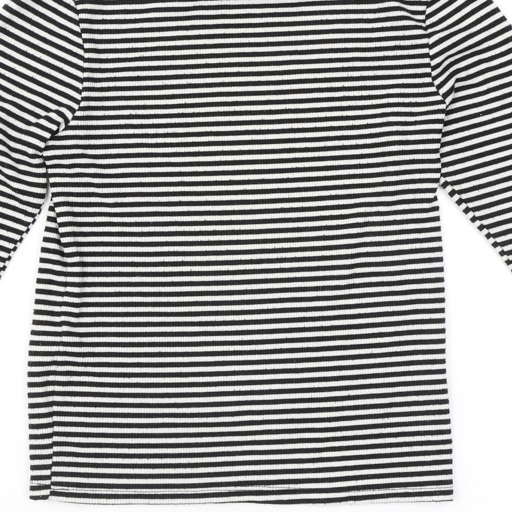 New Look Womens Black Striped Polyester Basic T-Shirt Size 6 Round Neck - Flared sleeves