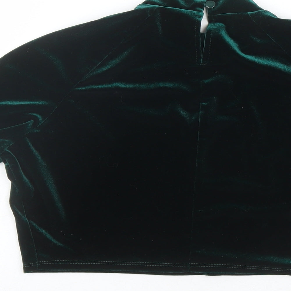 Flounce Womens Green Polyester Cropped T-Shirt Size 12 Mock Neck