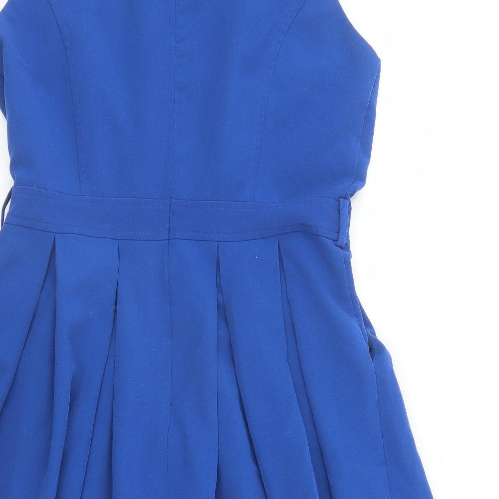New Look Womens Blue Polyester Fit & Flare Size 14 Round Neck Zip