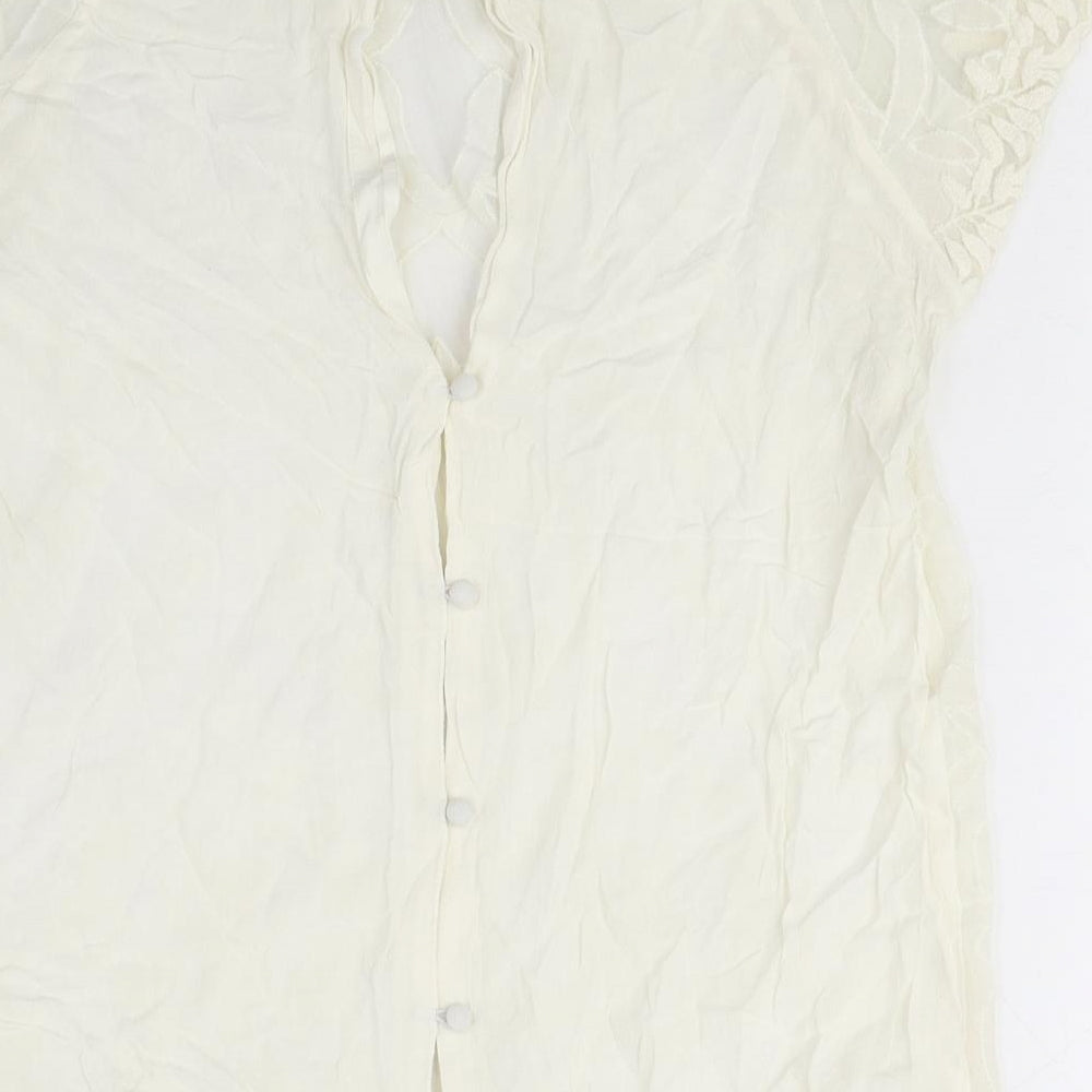 River Island Womens Ivory Viscose Basic Blouse Size 10 Round Neck