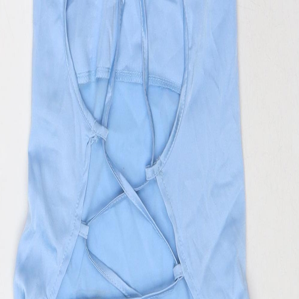 Naanaa Womens Blue Polyester Slip Dress Size 12 Cowl Neck Zip