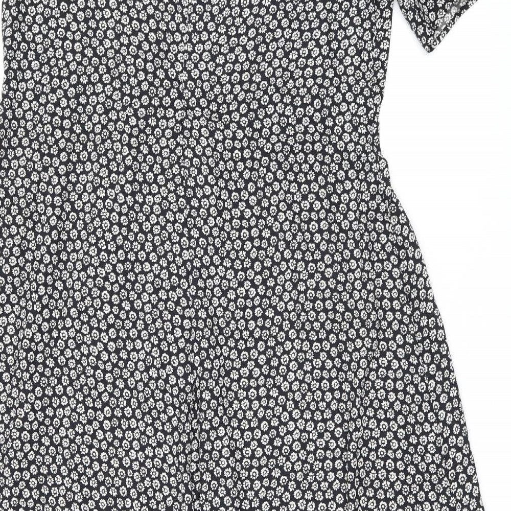 Mango Womens Black Floral Polyester Shift Size 8 V-Neck Pullover