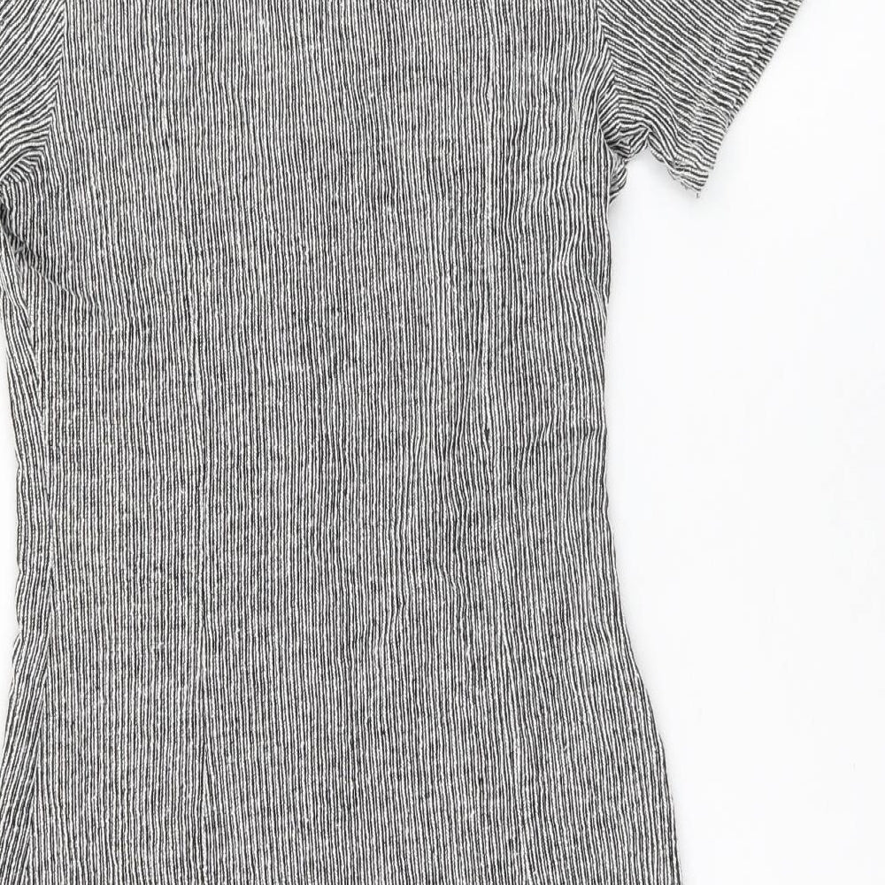 Zara Womens Black Striped Cotton Shift Size 8 V-Neck Pullover - Ribbed
