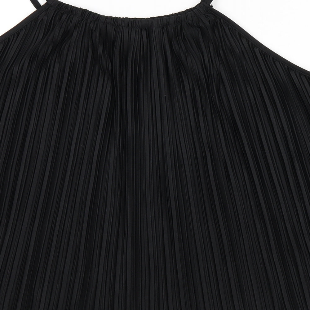 NEXT Womens Black Polyester Basic Tank Size 14 Square Neck - Pleated Detail