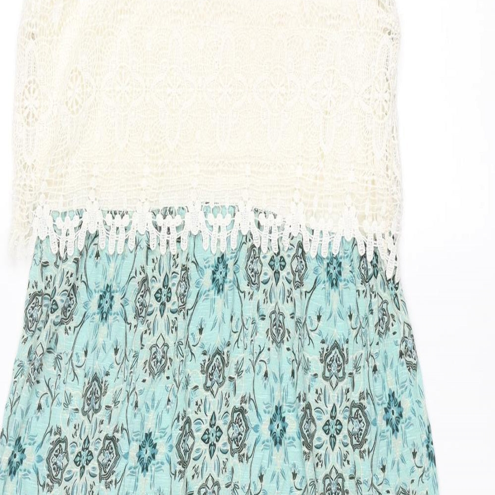Indigo Womens Multicoloured Polyester Tank Dress Size 12 Scoop Neck Pullover - Lace Bodice