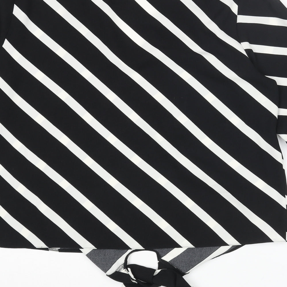 Dorothy Perkins Womens Black Striped Polyester Basic Blouse Size 12 V-Neck - Tie
