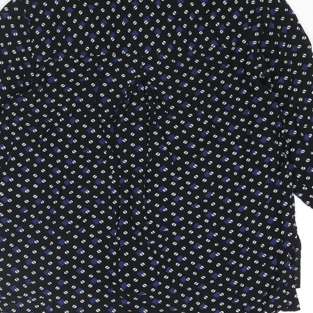 NEXT Womens Black Geometric Viscose Basic Button-Up Size 10 Collared