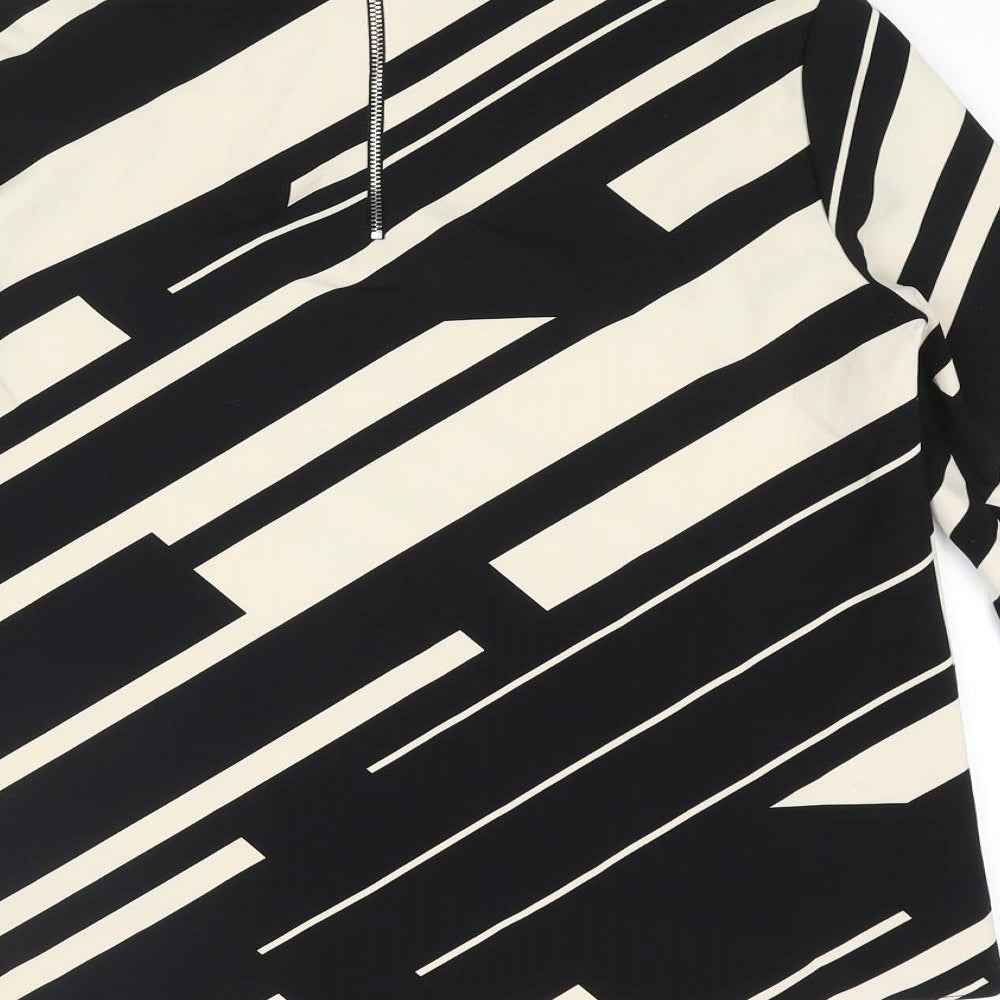 Zara Womens Black Geometric Polyester Basic Blouse Size S Mock Neck