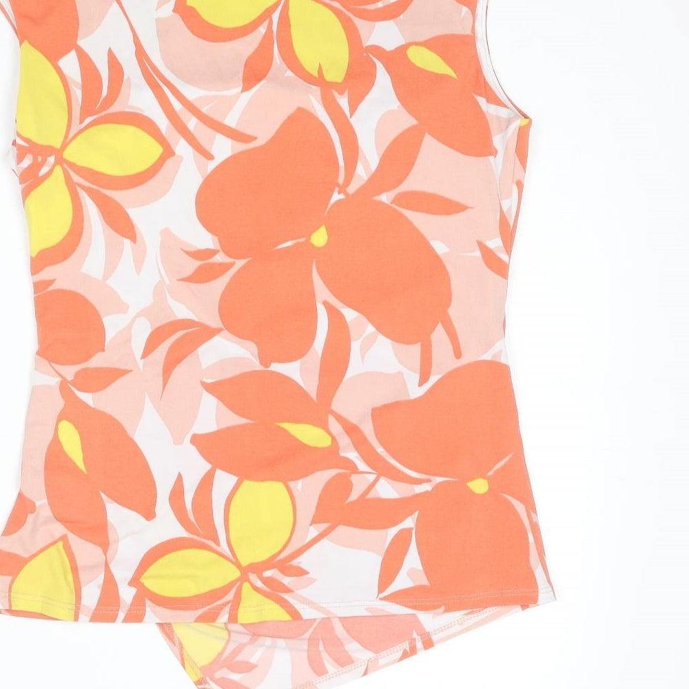 Roman Womens Orange Floral Polyester Camisole Blouse Size 12 Round Neck - Buckle