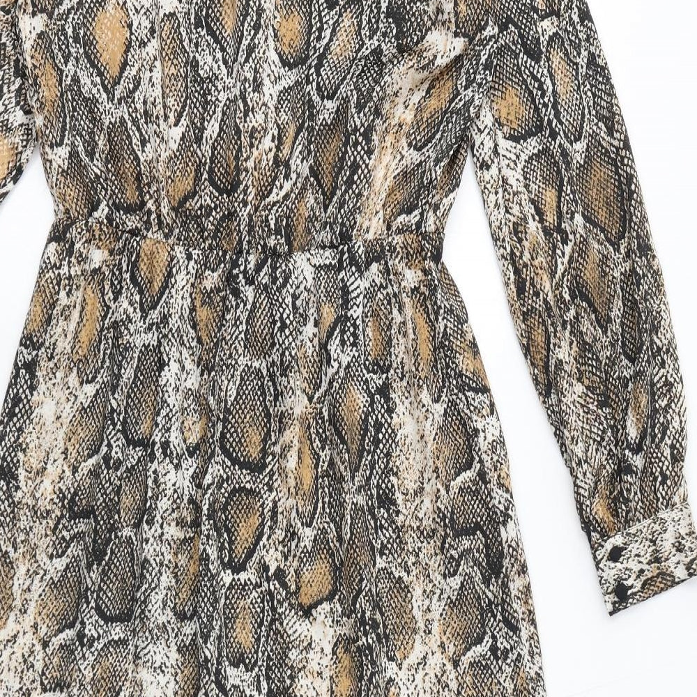 Zara Womens Brown Animal Print Polyester Maxi Size S Mock Neck Button - Snake Print