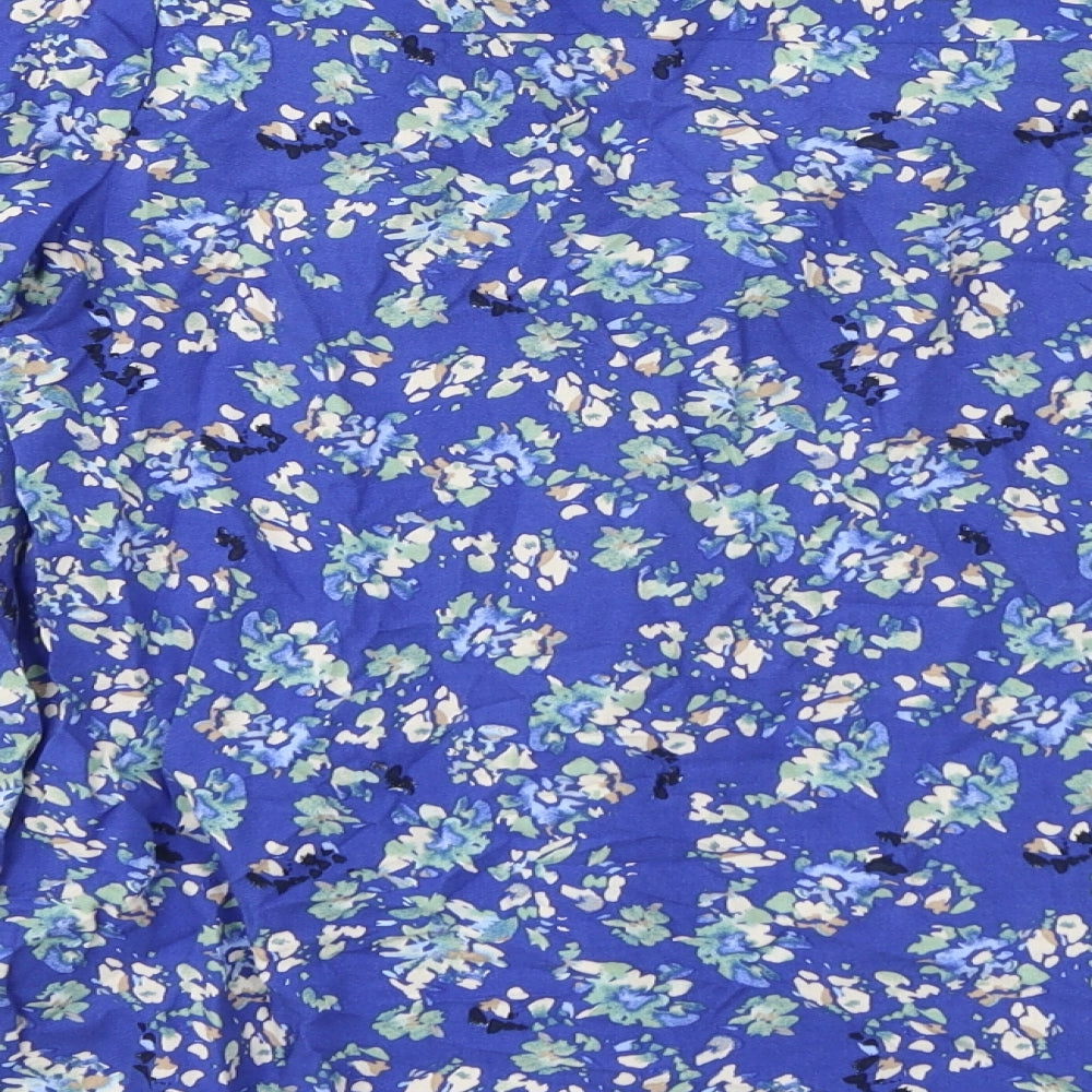 Part Two Womens Blue Floral Viscose Basic Blouse Size 4 V-Neck