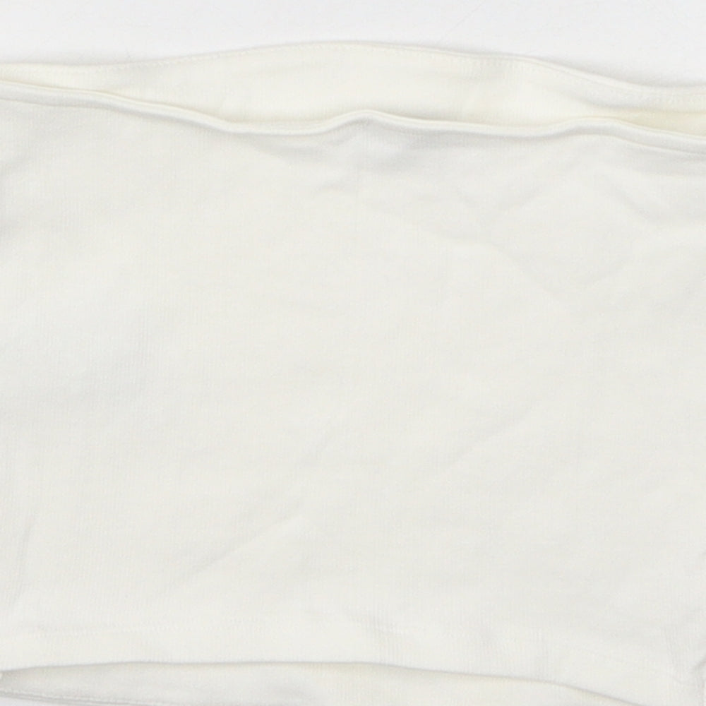 Zara Womens White Cotton Cropped T-Shirt Size L Off the Shoulder