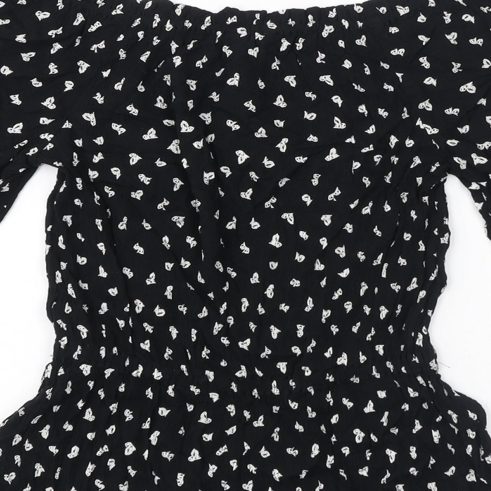 Marks & Spencer Womens Black Geometric Viscose Basic T-Shirt Size 8 Off the Shoulder