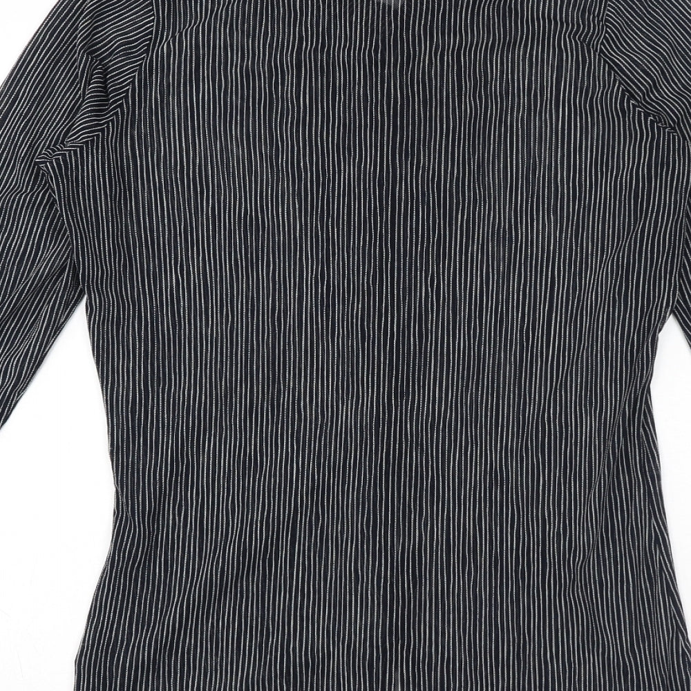 Sandwich Womens Blue Striped Polyester Basic Blouse Size L Collared - Ruffle Detail