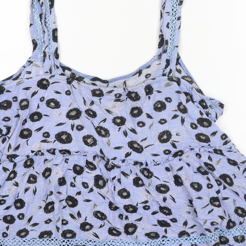 NEXT Womens Blue Floral Viscose Basic Tank Size 14 Square Neck