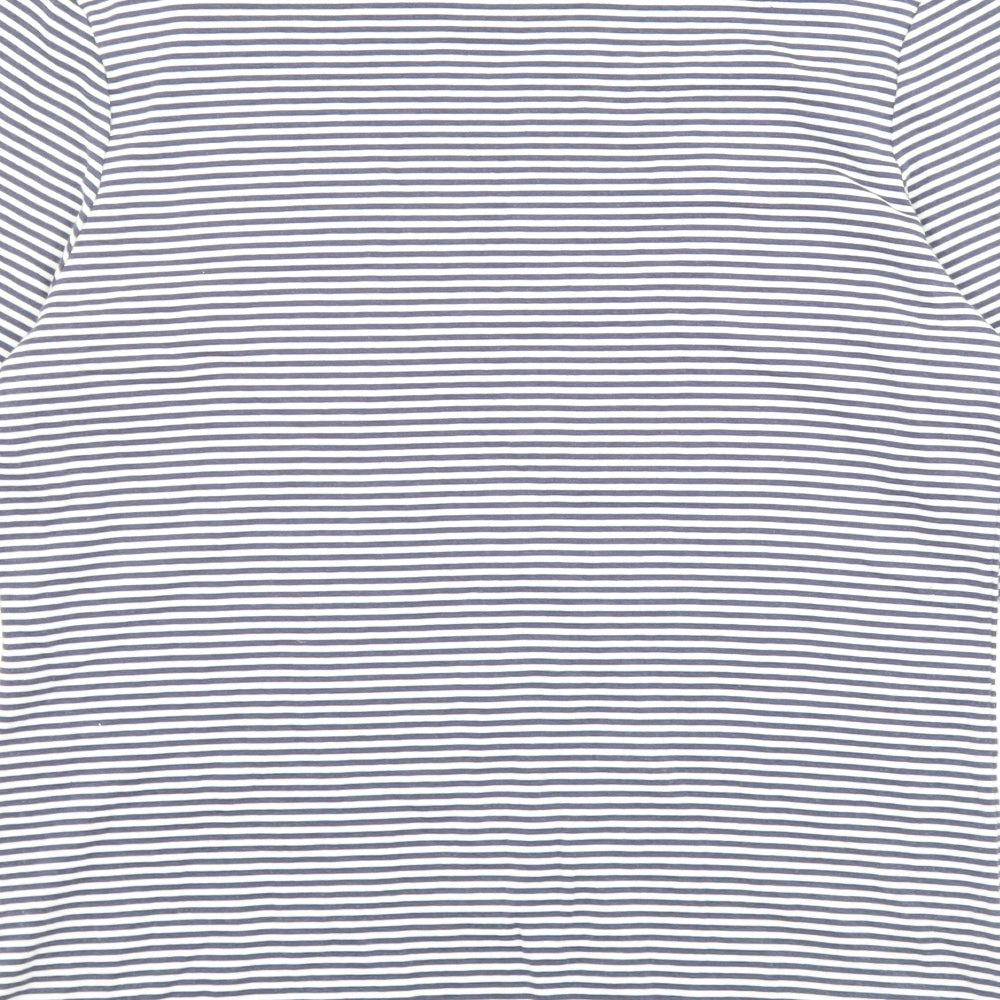 BHS Womens Blue Striped Cotton Basic Blouse Size 16 Boat Neck