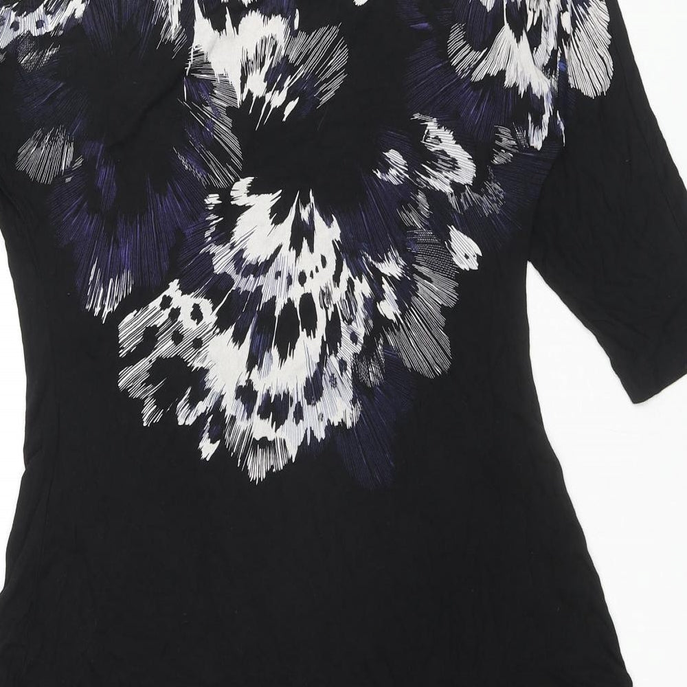 Monsoon Womens Black Floral Viscose A-Line Size 12 Round Neck Pullover