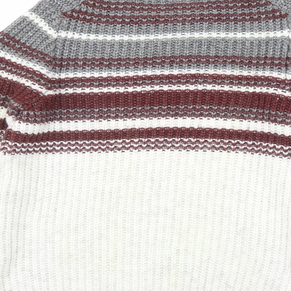 Marks & Spencer Mens Beige Round Neck Striped Acrylic Pullover Jumper Size S Long Sleeve