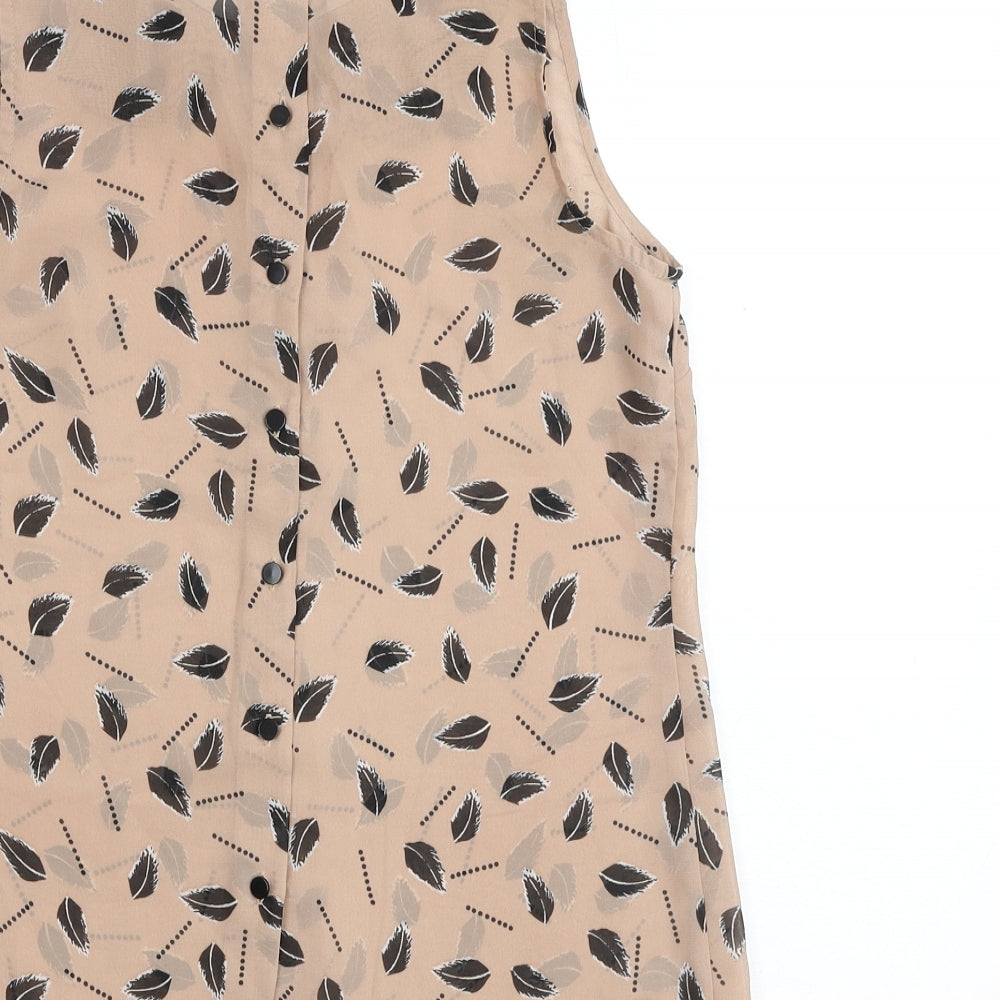 Amphora Womens Brown Geometric Polyester Basic Tank Size XS Collared