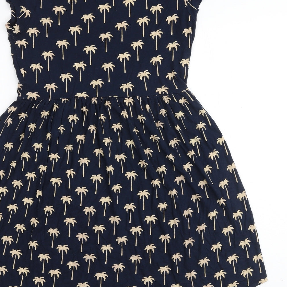 Zara Womens Blue Geometric Viscose A-Line Size S Round Neck Pullover
