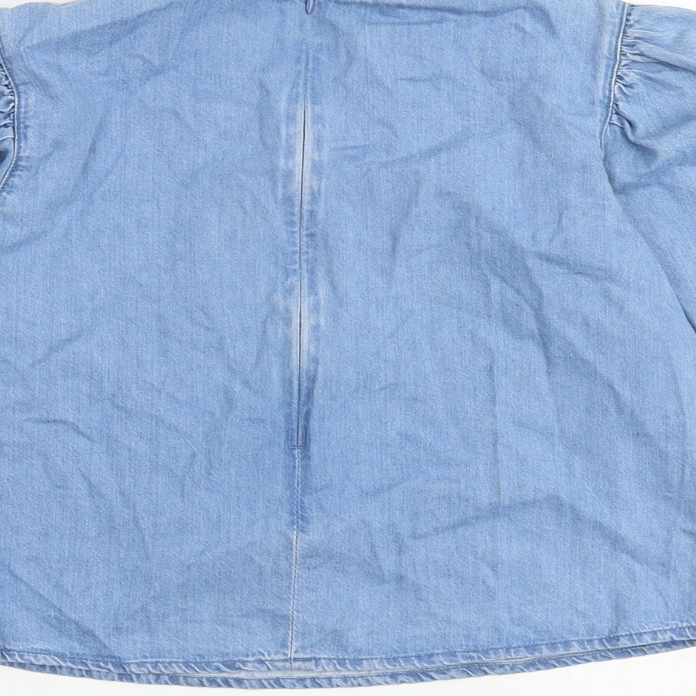 Denim & Co. Womens Blue 100% Cotton Basic Blouse Size 8 High Neck