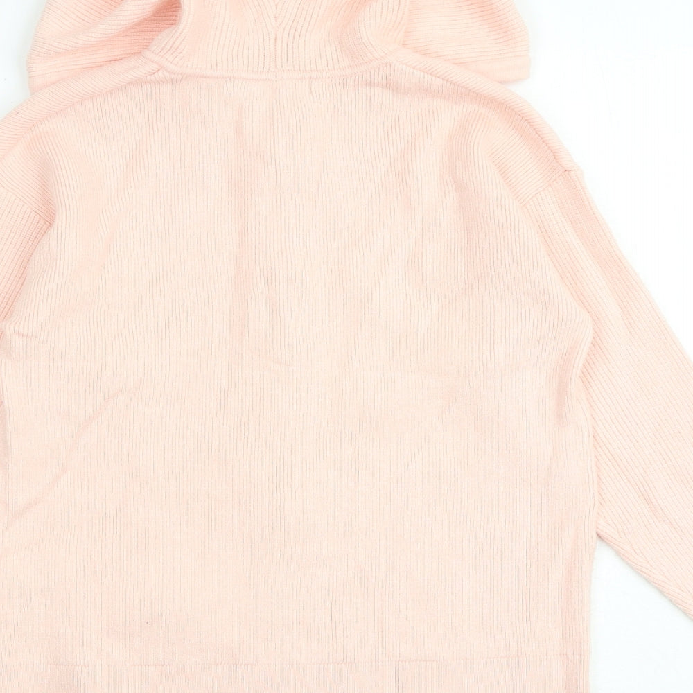 Marks & Spencer Womens Pink Round Neck Acrylic Full Zip Jumper Size S