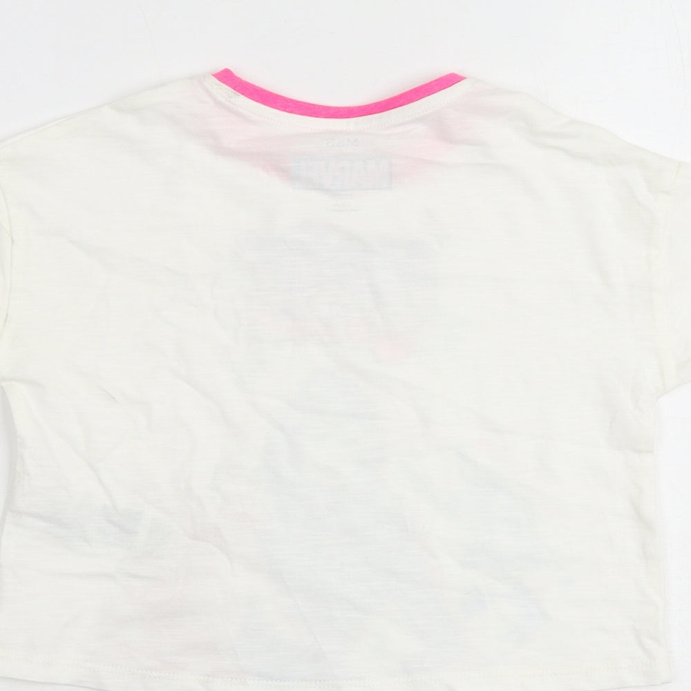Marks & Spencer Girls White Cotton Basic T-Shirt Size 2-3 Years Round Neck Pullover