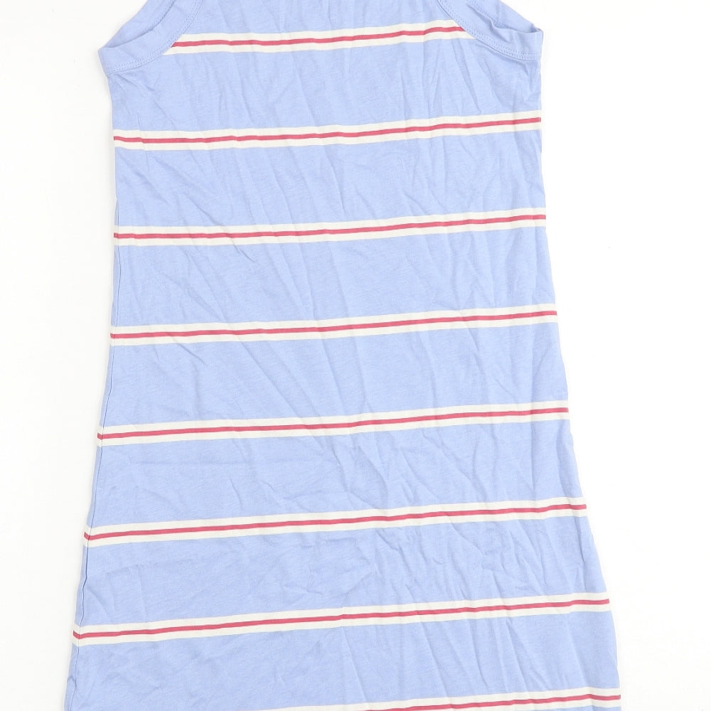 Marks & Spencer Womens Blue Striped Cotton A-Line Size S Round Neck Pullover