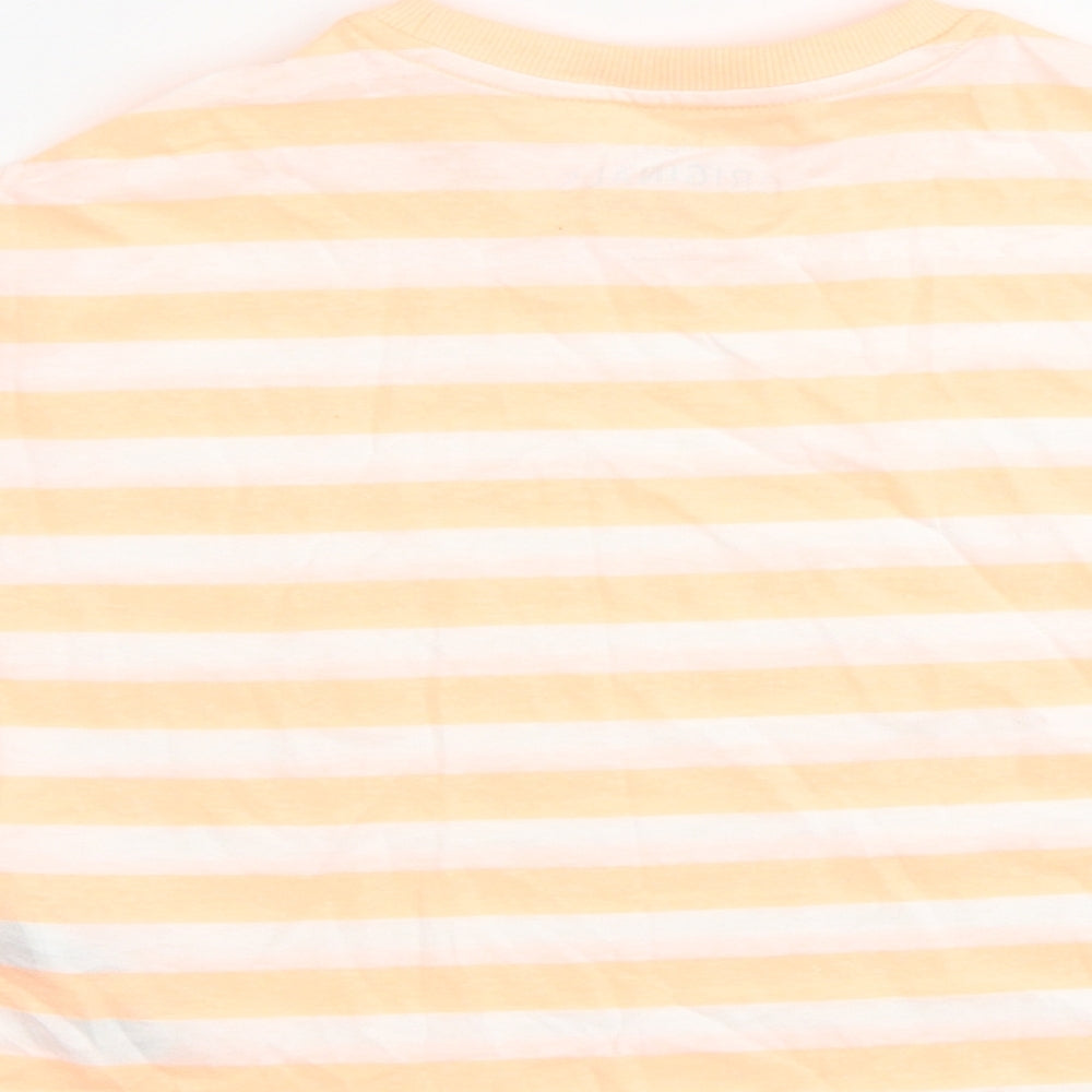 Marks & Spencer Girls Orange Striped Cotton Basic T-Shirt Size 7-8 Years Round Neck Pullover