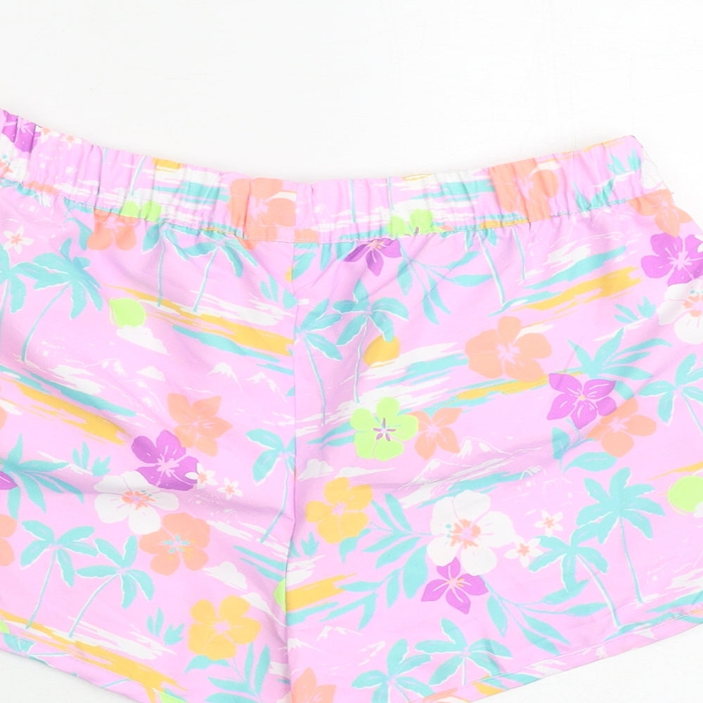 Marks & Spencer Boys Purple Floral Polyester Bermuda Shorts Size 11-12 Years Regular Drawstring