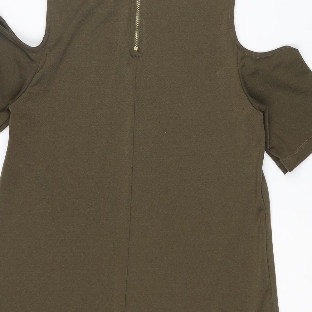 Warehouse Womens Green Polyester Basic Blouse Size 8 Round Neck - Cold Shoulder