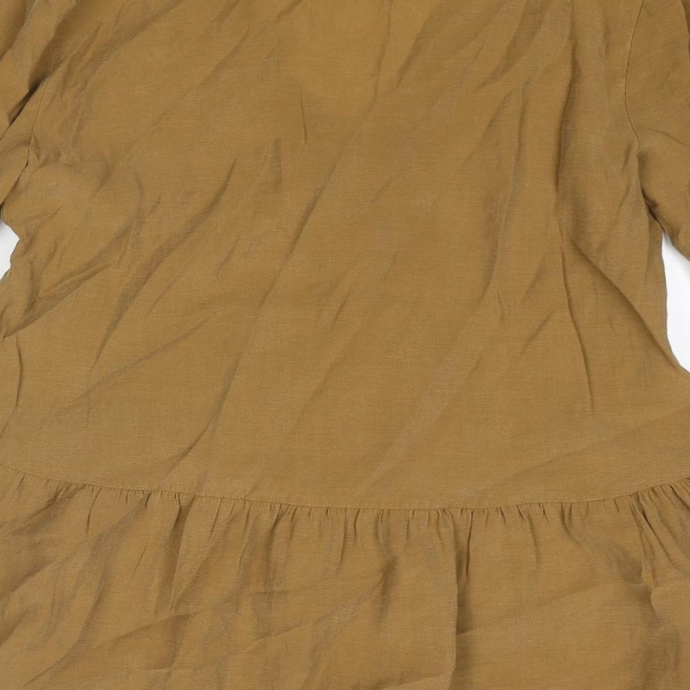Zara Womens Brown Lyocell Tunic Blouse Size XS V-Neck - Frill
