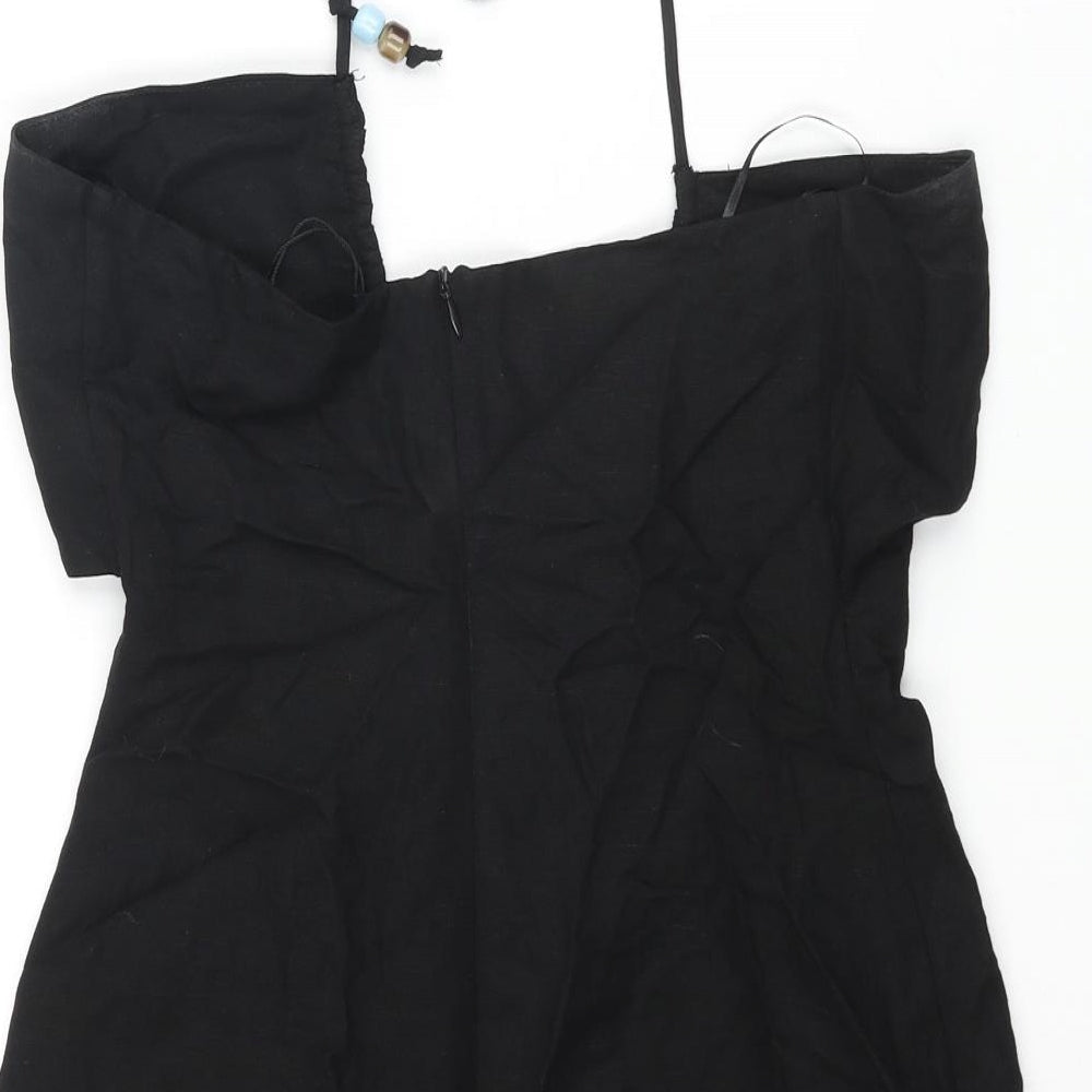 Zara Womens Black Viscose Mini Size XS Halter Zip - Beaded Tie