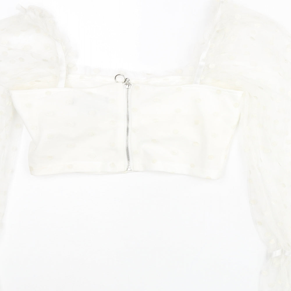 New Look Womens Ivory Polka Dot Polyester Cropped Blouse Size 8 Sweetheart - Frill
