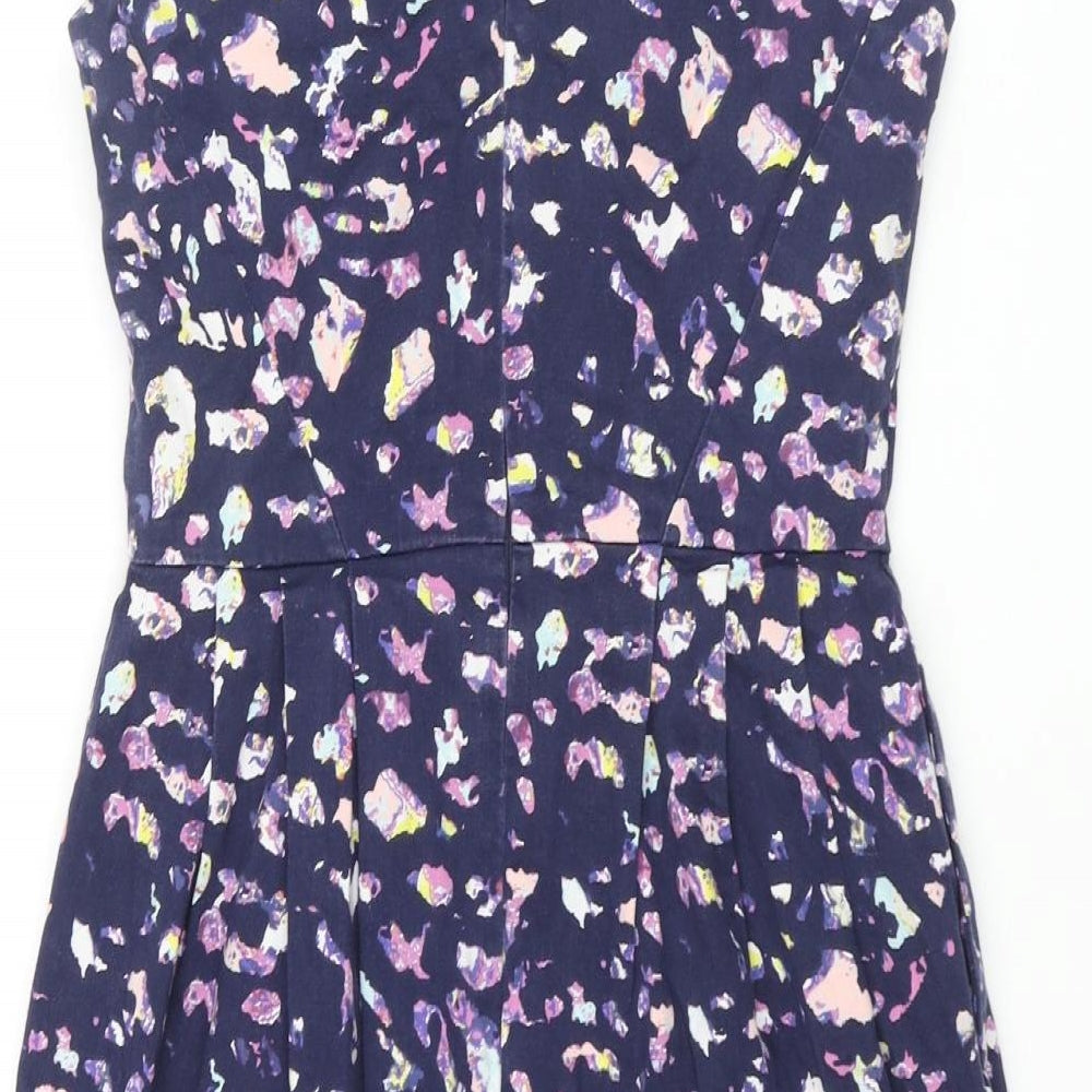 Coast Womens Blue Geometric Cotton Mini Size 6 Scoop Neck Zip