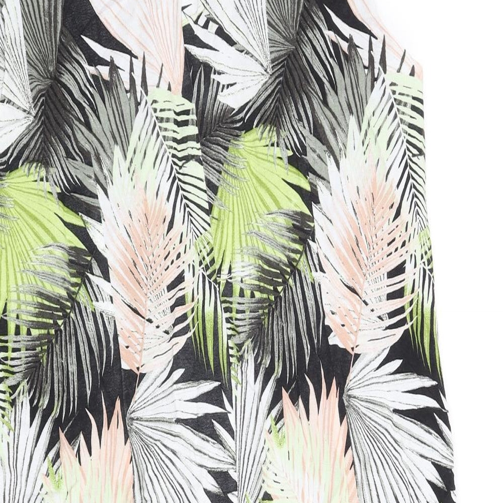 Wallis Womens Multicoloured Geometric Viscose Shift Size 10 Round Neck Button - Leaf Print