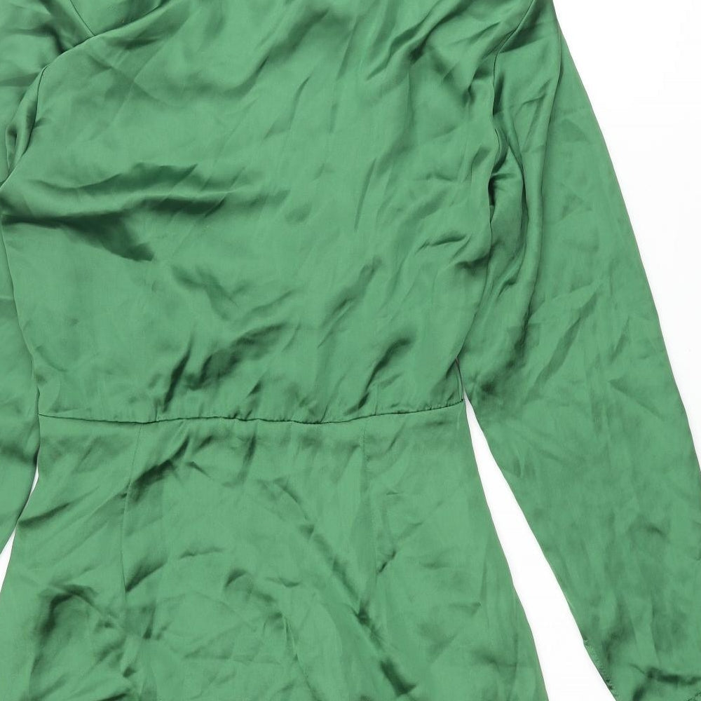 Zara Womens Green Polyester Shirt Dress Size S Collared Zip - Button