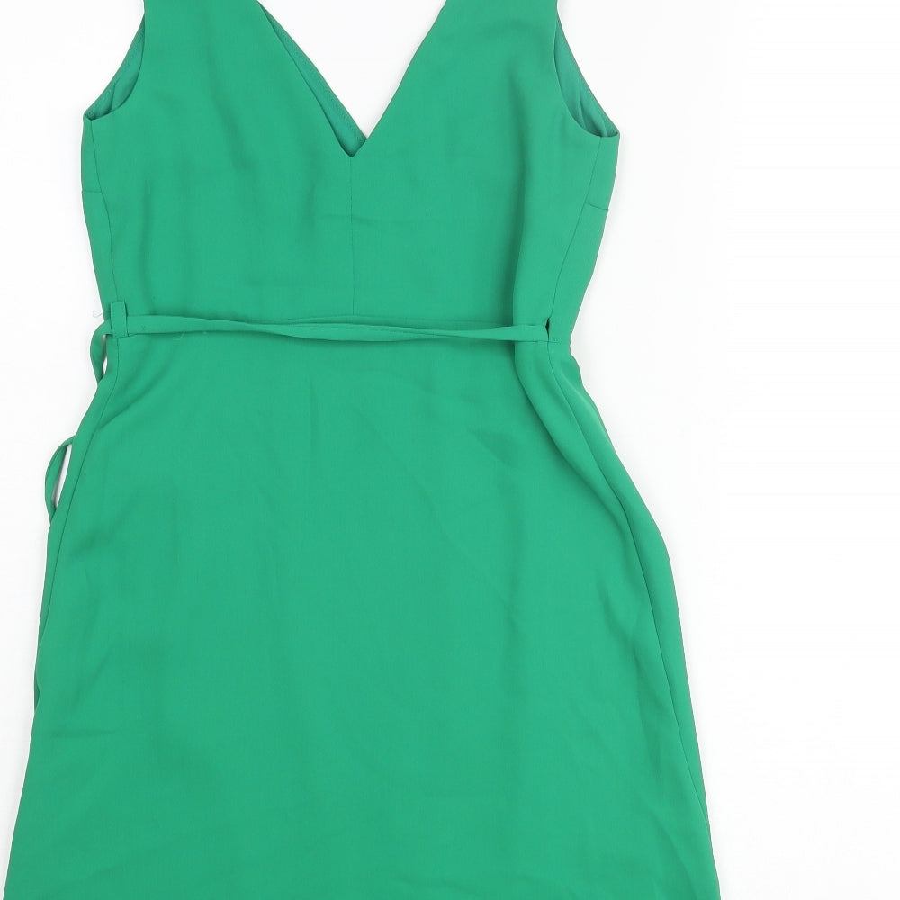 Topshop Womens Green Polyester Wrap Dress Size 6 V-Neck Button