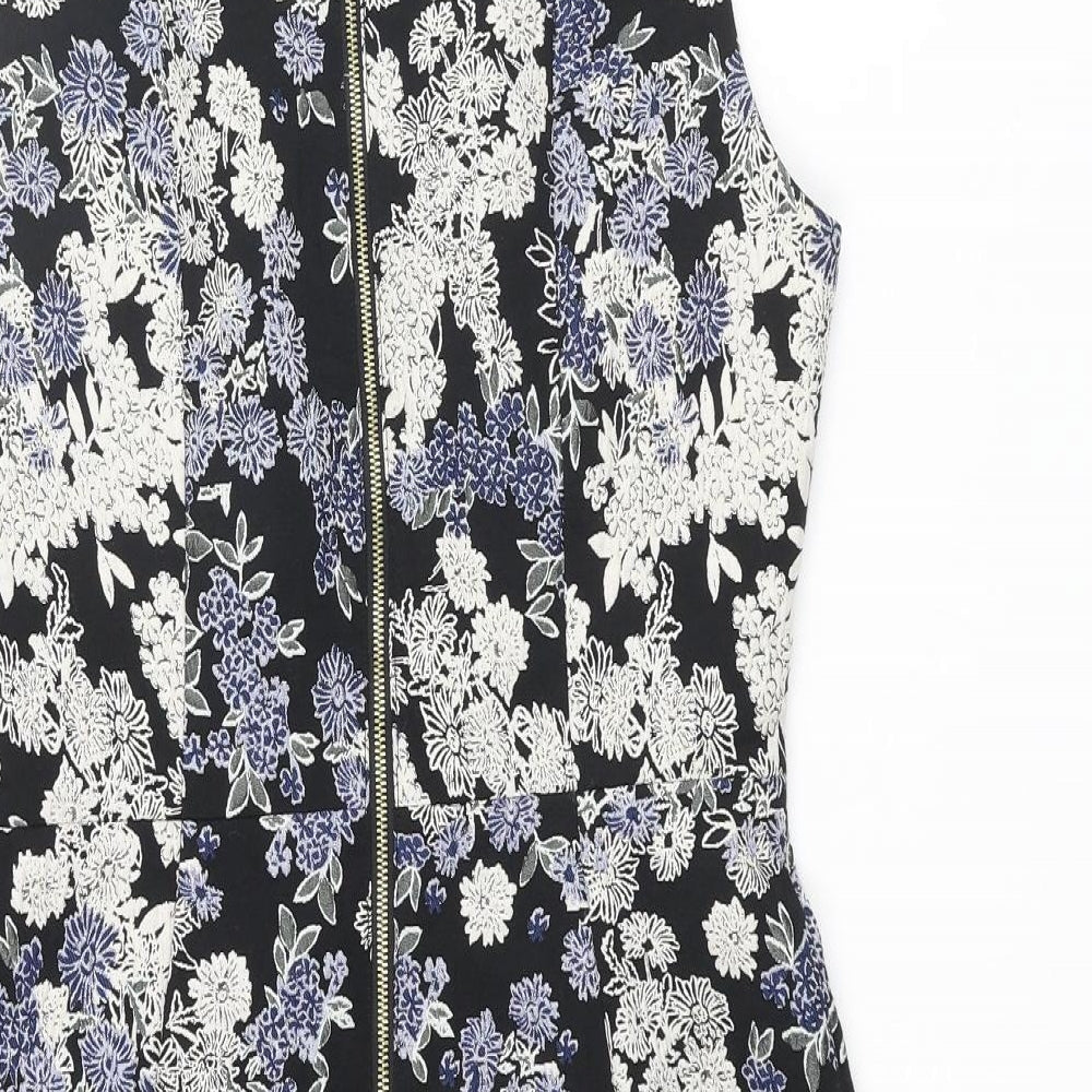 H&M Womens Multicoloured Floral Polyester Shift Size 8 Round Neck Zip