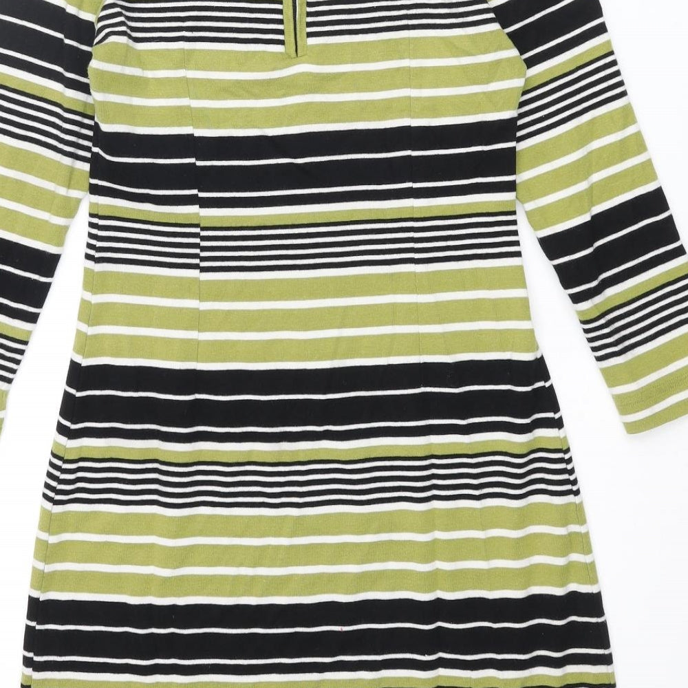 Adini Womens Green Striped Cotton Mini Size S Scoop Neck Zip