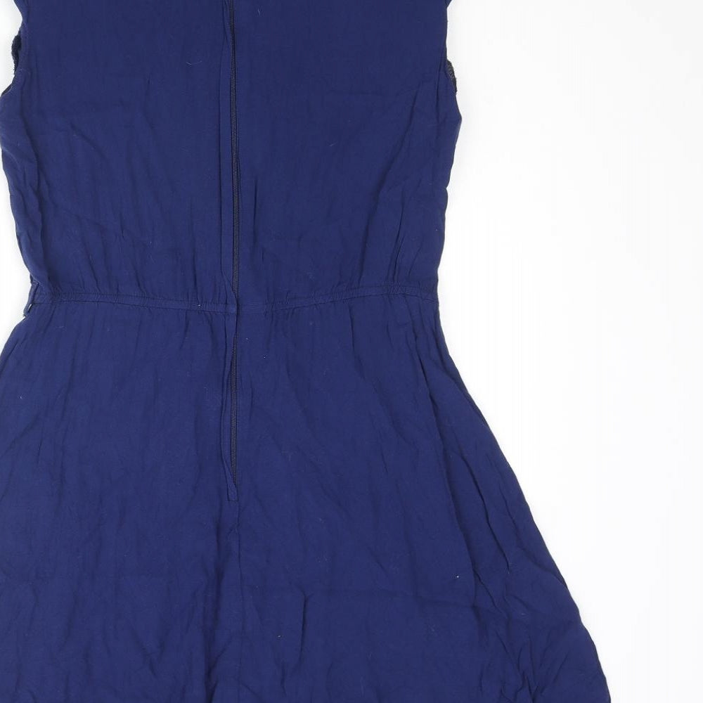 ASOS Womens Blue Viscose A-Line Size 12 Round Neck Zip - Pleated