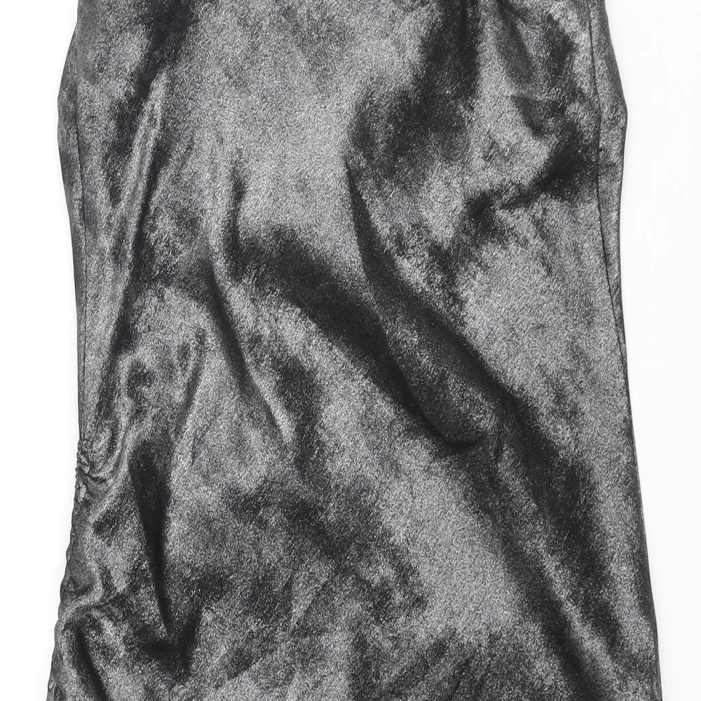 Topshop Womens Silver Polyester Slip Dress Size 8 Cowl Neck Pullover - Drawstring