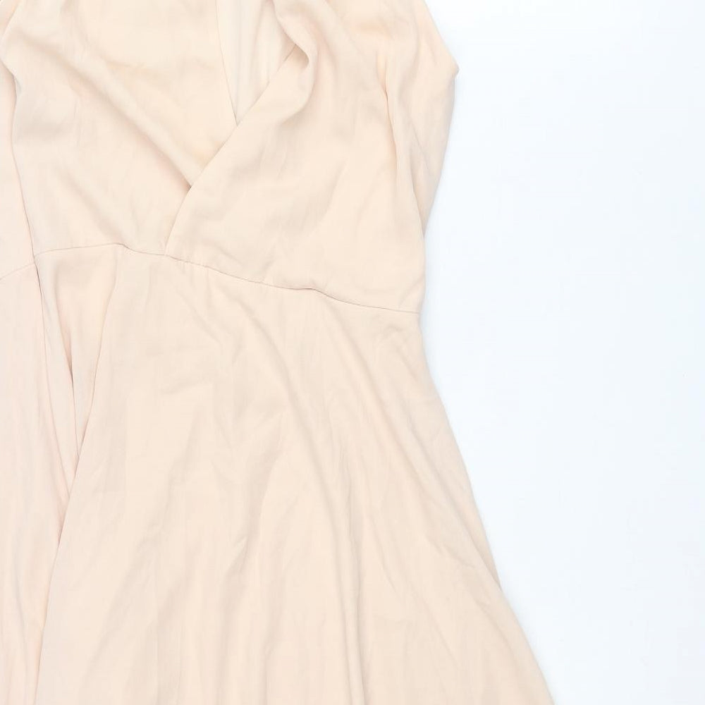 New Look Womens Beige Polyester Shift Size 8 Round Neck Button - Open Back