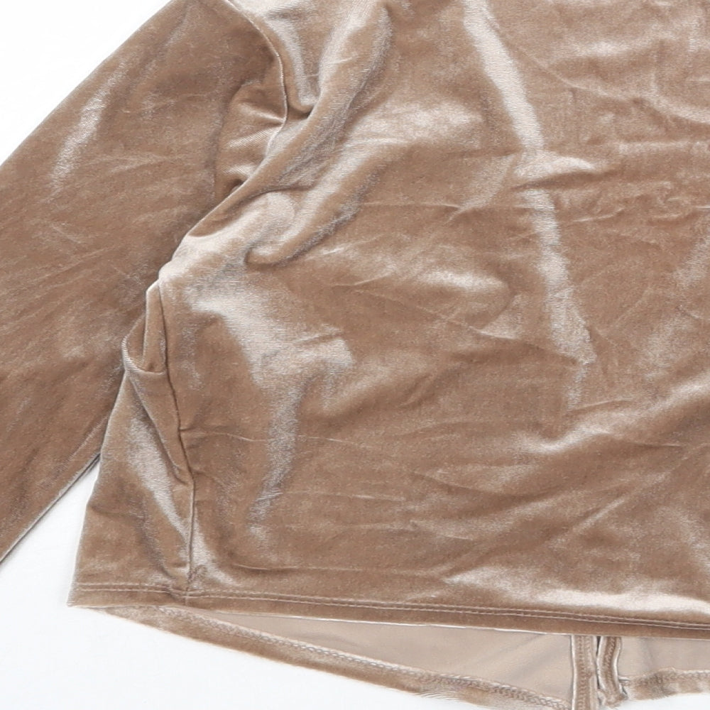 Forever 21 Womens Beige Polyester Cropped T-Shirt Size S V-Neck - Cardigan Style