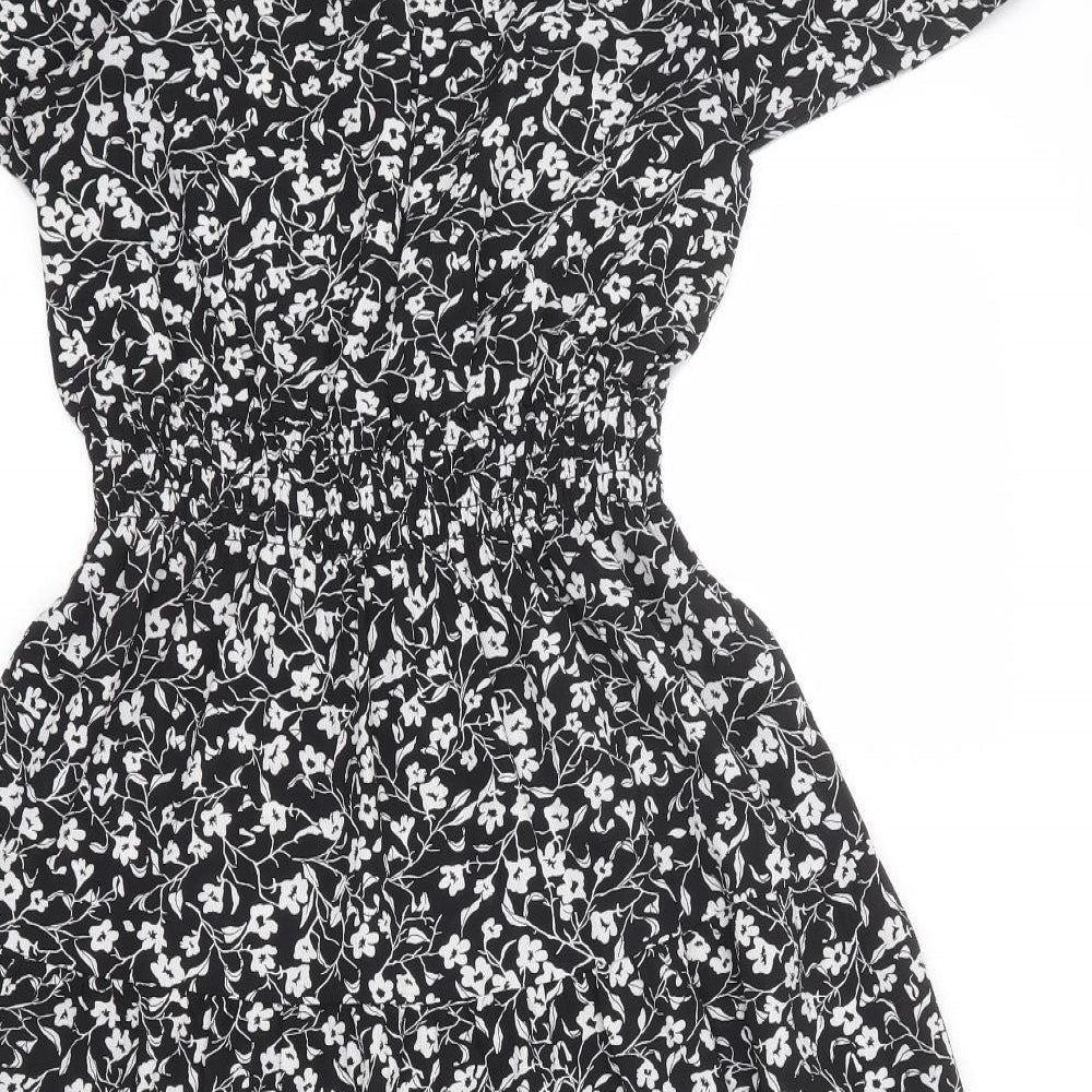 Monteau Womens Black Floral Polyester A-Line Size M V-Neck Pullover - Lace Detail