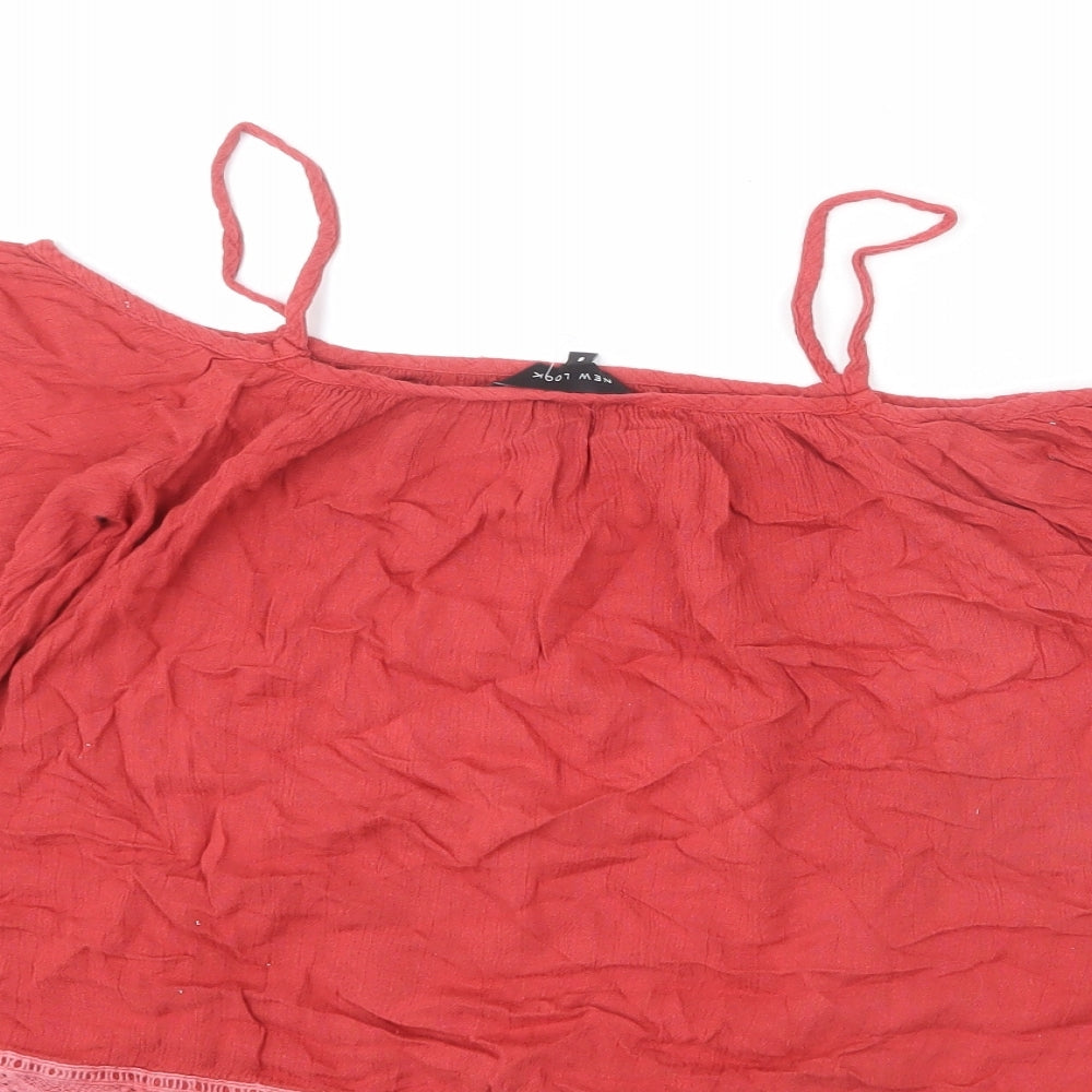 New Look Womens Pink Viscose Camisole Tank Size 8 Square Neck - Lace Detail