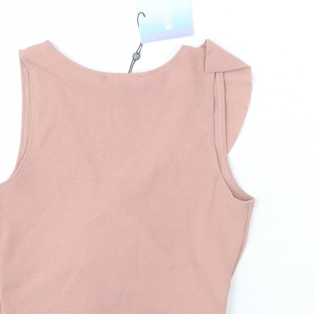 Missguided Womens Pink Polyester Cropped Tank Size 4 V-Neck - Ruffle Detail