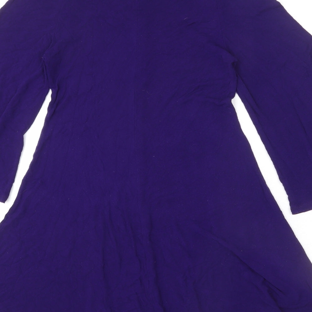 Phase Eight Womens Purple Viscose A-Line Size 12 Round Neck Pullover - Flared Sleeve