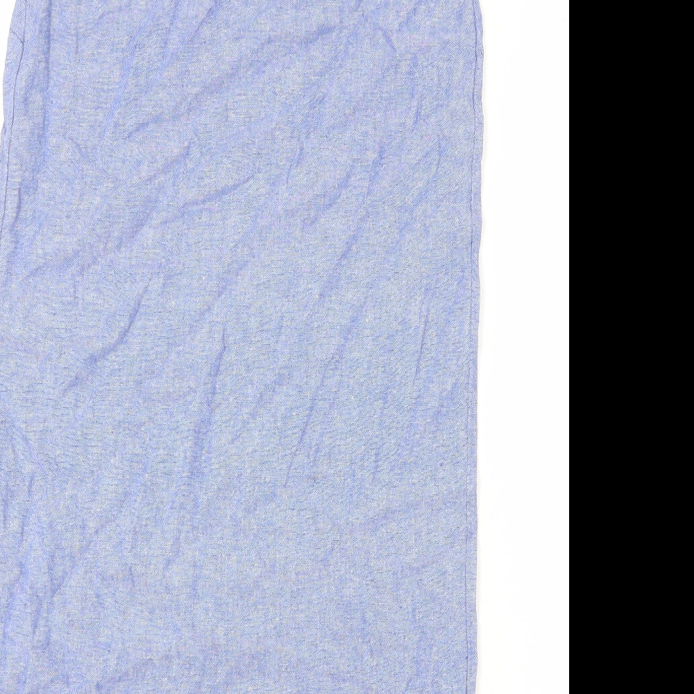 Marks & Spencer Womens Blue Linen Sheath Size 6 Round Neck Pullover