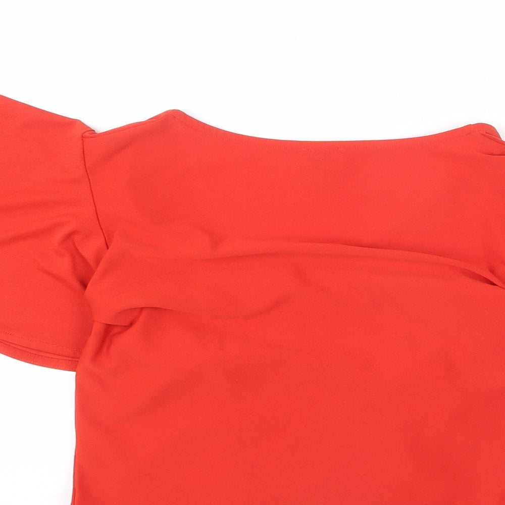 River Island Womens Red Polyester Cropped T-Shirt Size 10 V-Neck - Ruched Front, Tie Detail